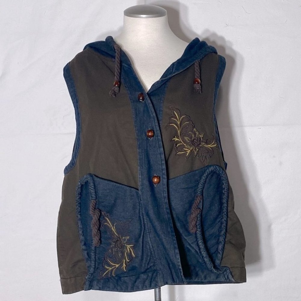 Artisanal Unique Embroidered Vest XXL Festival Boho Whimsigoth Cottagecore